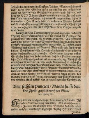 Vom sechsten Puncten/ Was da heisse den Leib Christi geistlich durch den Glauben essen/ etc.