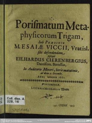 Porismatum metaphysicorum trigam