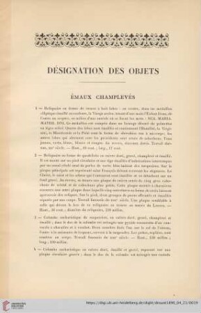 Émaux Champlevés (Nr. 1 - 61)