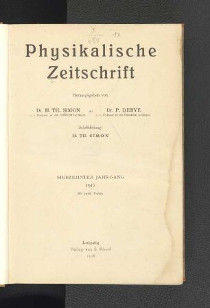 Physikalische Zeitschrift - Siebzehnter Jahrgang