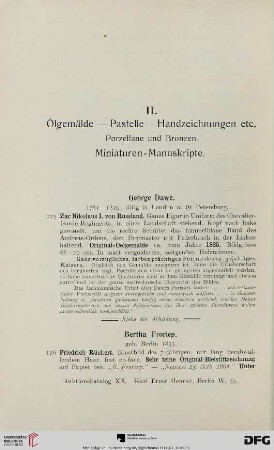Ölgemälde- Pastelle- Handzeichnungen etc. Porzellane und Bronzen. Miniaturen- Manuskripte (Nr. 125-176)