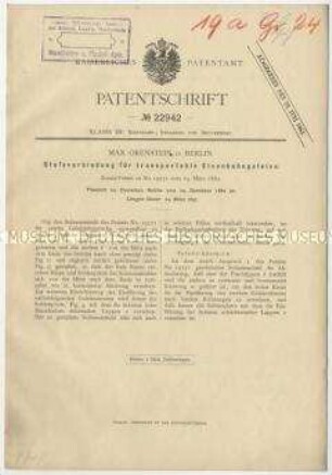 Patentschrift einer Stoßverbindung für transportable Eisenbahngleise, Patent-Nr. 22942