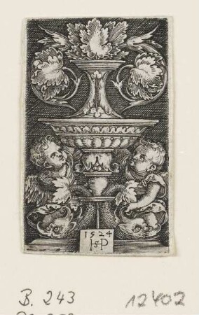 Vase mit zwei Genien und zwei Delphinen