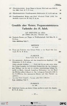 Gemälde alter Meister, Pergamentminiaturen, Farbstiche des 18. Jahrh. (Nr. 110-122)