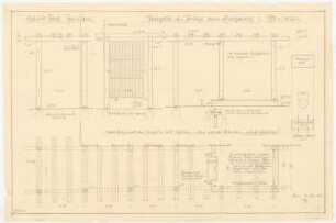 Haus Jansen, Berlin-Grunewald: Außenanlagen, Eingangstor: Grundriss, Aufriss Seitenfront, Rückfront v. innen 1:20, Gitterdetail 1:1