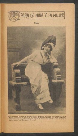 Modas - Traje de paseo, de velo de seda blanco con guirnalda de rosas. [...] - [Fotografía] : Para la niña y la mujer