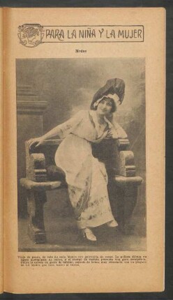 Modas - Traje de paseo, de velo de seda blanco con guirnalda de rosas. [...] - [Fotografía] : Para la niña y la mujer
