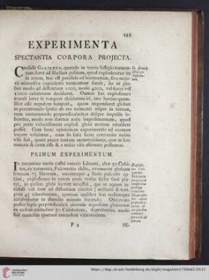 Experimenta spectantia corpora projecta