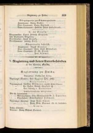 V. Regierung und deren Unterbehörden in der Provinz Fulda.