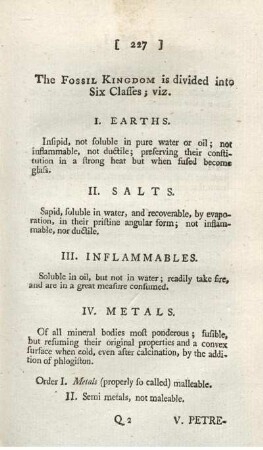 THE FOSSIL KINGDOM IS DIVIDED INTO SIX CLASSES; VIZ.