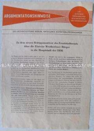 Propagandaflugblatt der SED zur Regelung des Grenzüberganges für Bürger von Berlin (West) nasch dem "Mauerbau"