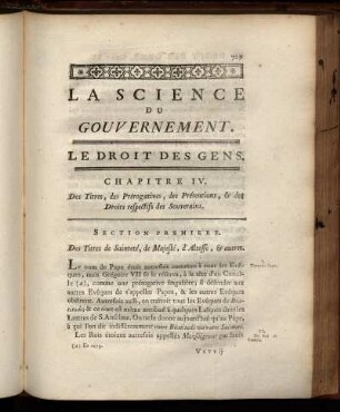Chapitre IV. Des Titres, des Prérogatives, des Prétentions, & des Droits respectifs des Souverains
