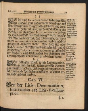 Cap. VI. Von der Litis - Denunciation, Intervention und Litis-Reassumption