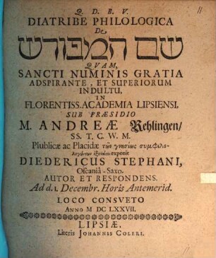 Diatribe philologica de Šem ham-mefôrāš