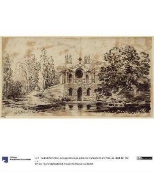 Zweigeschossige gotische Gartenhalle am Wasser