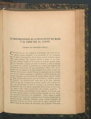 La historiografia de la revolución de mayo y el libro del Dr. Levene : (Ensayo de valoración crítica)