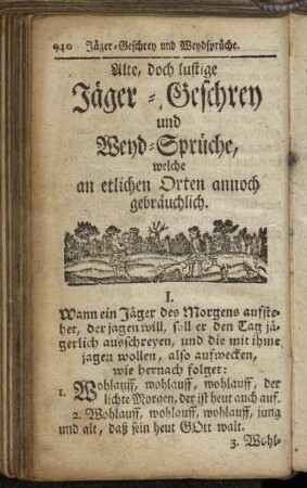 Alte, doch lustige Jäger-Geschrey und Weyd-Sprüche, welche an etlichen Orten annoch gebräuchlich