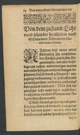 Von dem zustand/ Lehr unnd leben der heimlichen nach Gottes wort Reformirten Kirchen unterm Creutz