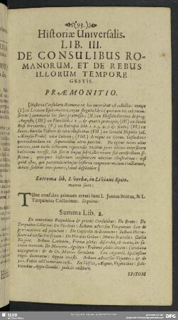 Lib. III. De Consulibus Romanorum, Et De Rebus Illorum Tempore Gestis