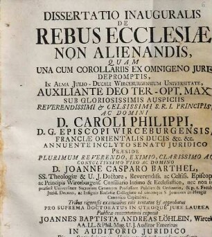Dissertatio Inauguralis De Rebus Ecclesiae Non Alienandis