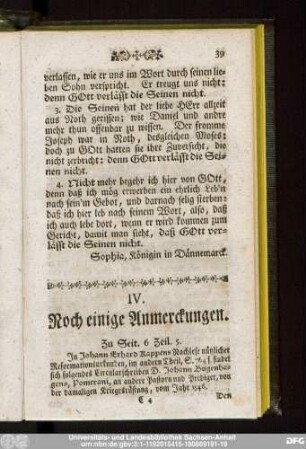 IV. Noch einige Anmerckungen.