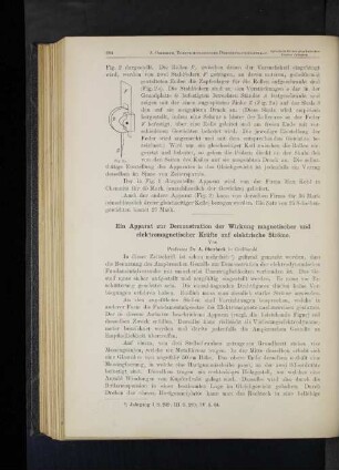 Ein Apparat zur Demonstration der Wirkung magnetischer und elektromagnetischer Kräfte auf elektrische Ströme.