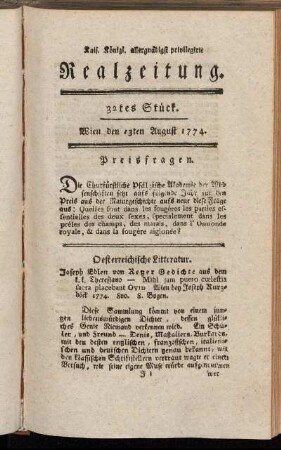 32tes Stück. Wien den 13ten August 1774.