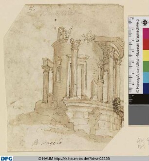 Der Tempel der Sibylle in Tivoli in zerfallenem Zustand