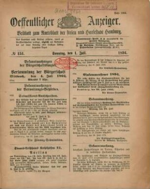 1. Juli-30. September 1894 = No. 151-229