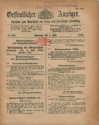 1. Juli-30. September 1894 = No. 151-229