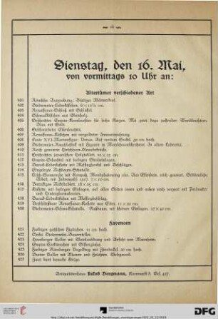 Altertümer verschiedener Art (Nr. 401-420)