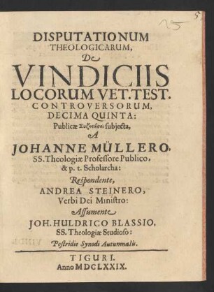 Disputationum Theologicarum, De Vindiciis Locorum Vet. Test. Controversorum, Decima Quinta
