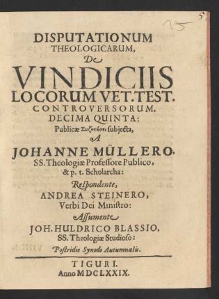 Disputationum Theologicarum, De Vindiciis Locorum Vet. Test. Controversorum, Decima Quinta