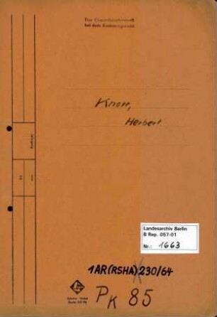 Personenheft Herbert Knorr (*21.06.1908), SS-Hauptsturmführer