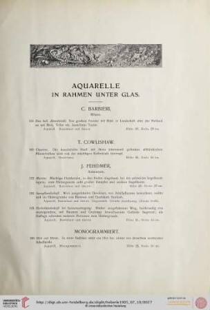 Aquarelle in Rahmen unter Glas (Nr. 101-110)