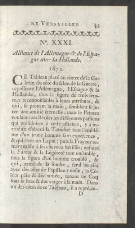 No. XXXI. Alliance de l'Allemagne & de l'Espagne avec la Hollande. 1672.
