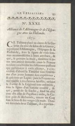 No. XXXI. Alliance de l'Allemagne & de l'Espagne avec la Hollande. 1672.