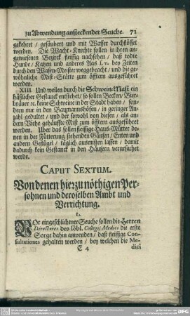 Caput Sextum. Von denen hierzu nöthigen Persohnen und deroselben Ambt und Verrichtung