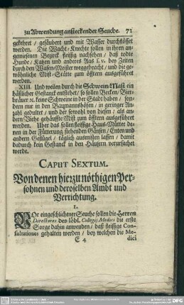 Caput Sextum. Von denen hierzu nöthigen Persohnen und deroselben Ambt und Verrichtung