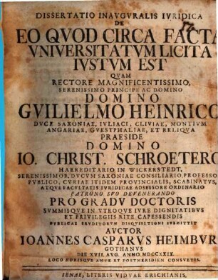 Dissertatio Inavgvralis Ivridica De Eo Qvod Circa Facta Vniversitatvm Licita Ivstvm Est