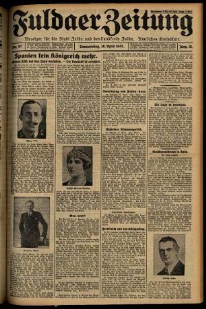 Erste Ausgabe vom Donnerstag, den 16. April 1931.