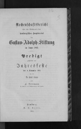 1862(1863): Rechenschaftsbericht über die Wirksamkeit des Hamburgischen Hauptvereins der Gustav-Adolf-Stiftung