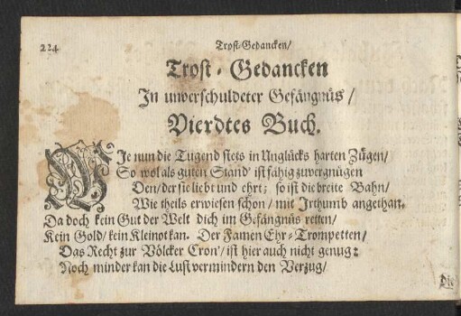 Trost-Gedancken In unverschuldeter Gefängnüs/ Vierdtes Buch.