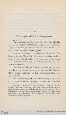 IV. Die Kupferstiche Schongauers