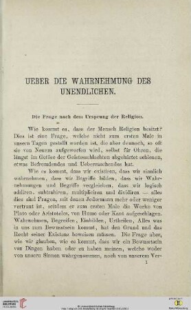 Ueber die Wahrnehmung des Unendlichen