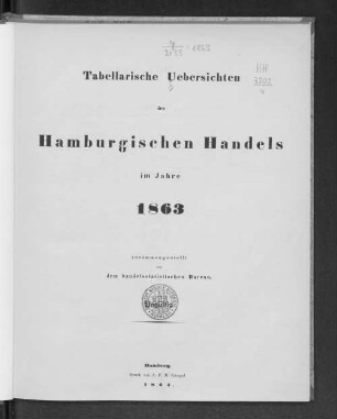 1863: Tabellarische Übersichten des hamburgischen Handels