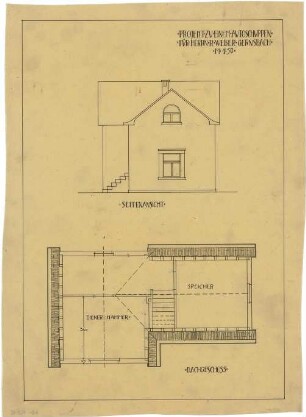 Billing, Hermann; Gernsbach, Scheffelstr. 1; Villa Weber - Seitenfassade (Ansicht); Grundriss DG