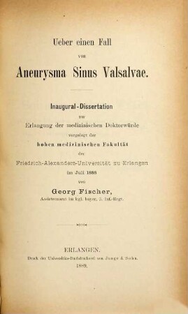 Über einen Fall von Aneurysma Sinus Valsalvae