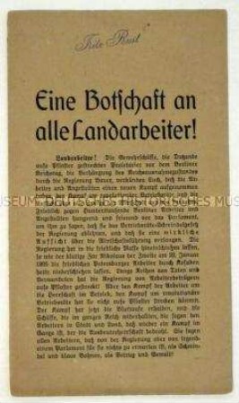 Kommunistische Propagadaschrift mit Ausrichtung auf die Landarbeiter