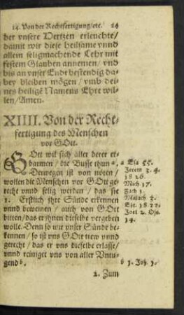 XIIII. Von der Rechtfertigung des Menschen vor Gott.